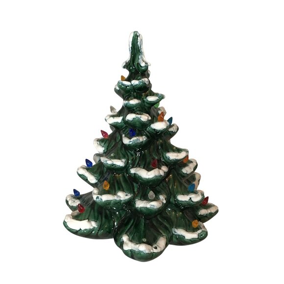 Vintage Ceramic Christmas Tree With Snow & Lights 14" Handmade - Picture 9 of 10